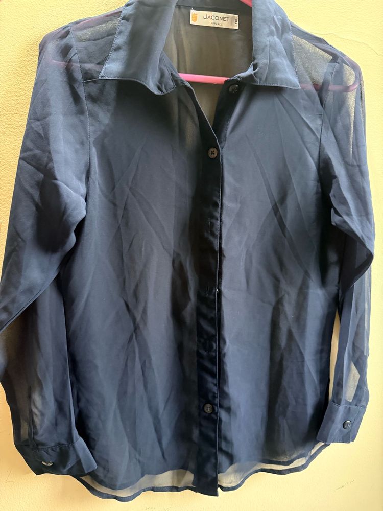 Sheer Navy Blue Shirt For Women/Girl