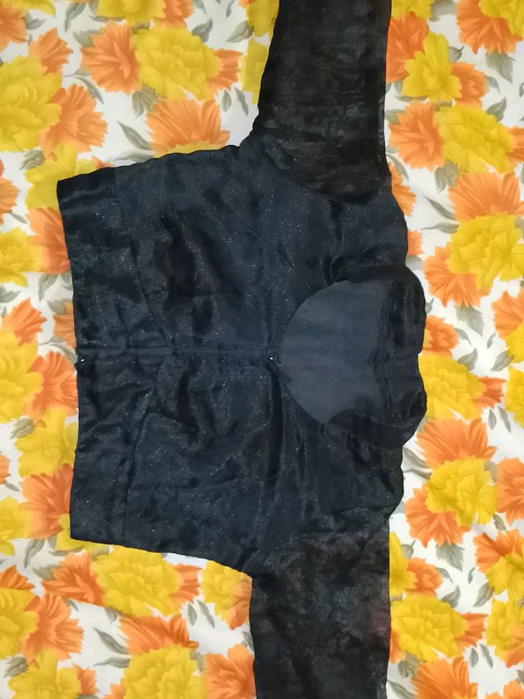 Stand Collar Black Blouse Full Sleeve ............