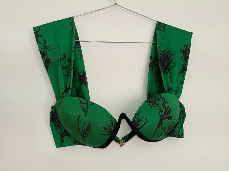 Green Floral Print Bra