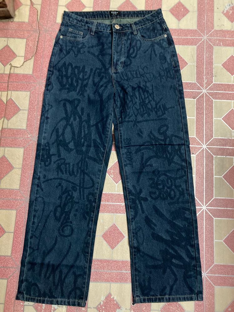 Graphic Print Denim Jeans