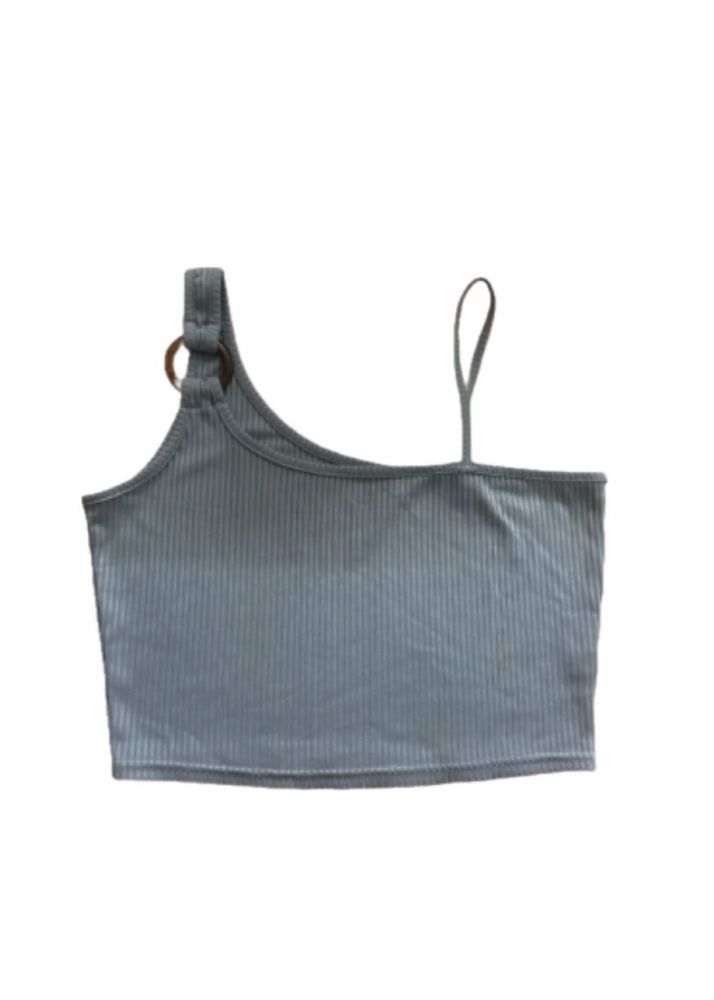 dusty blue one strap detail crop top