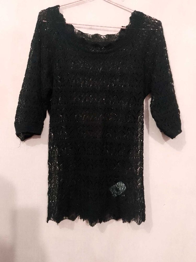 korean Crochet black top