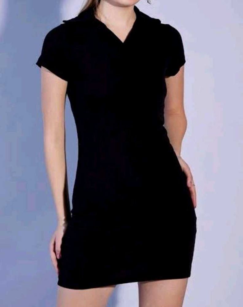 Black Bodycon Polo Dress