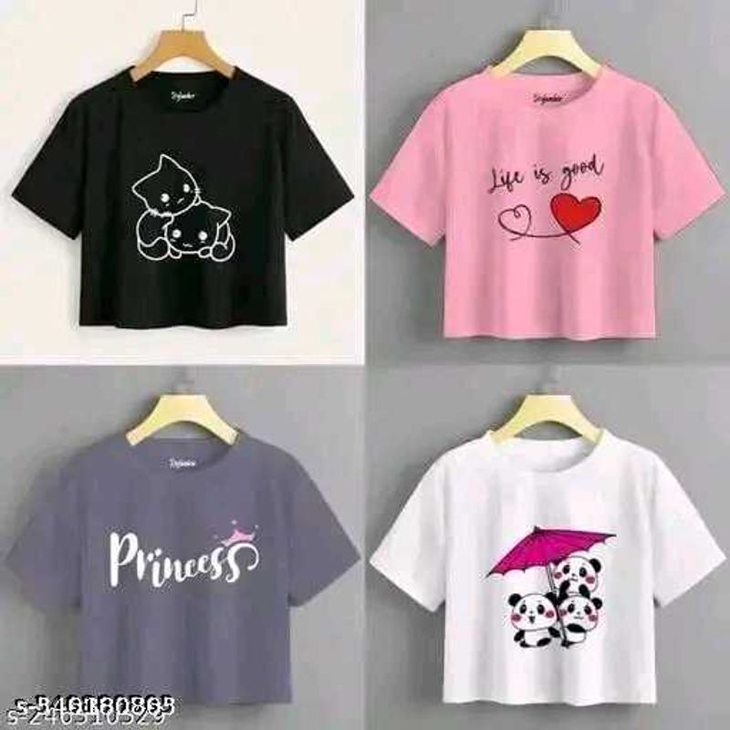 Combo Of 4 Cute Graphic Crop Top Set