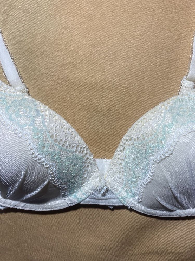 White Bra with Light Blue Lace