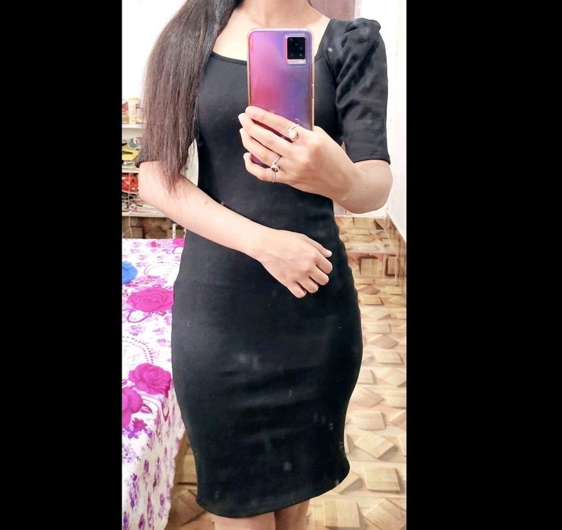 Black Ribbed Bodycon Dress