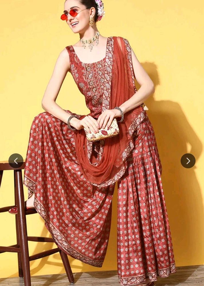 Varanga Rust Red Sequined Kurta Sharara Set