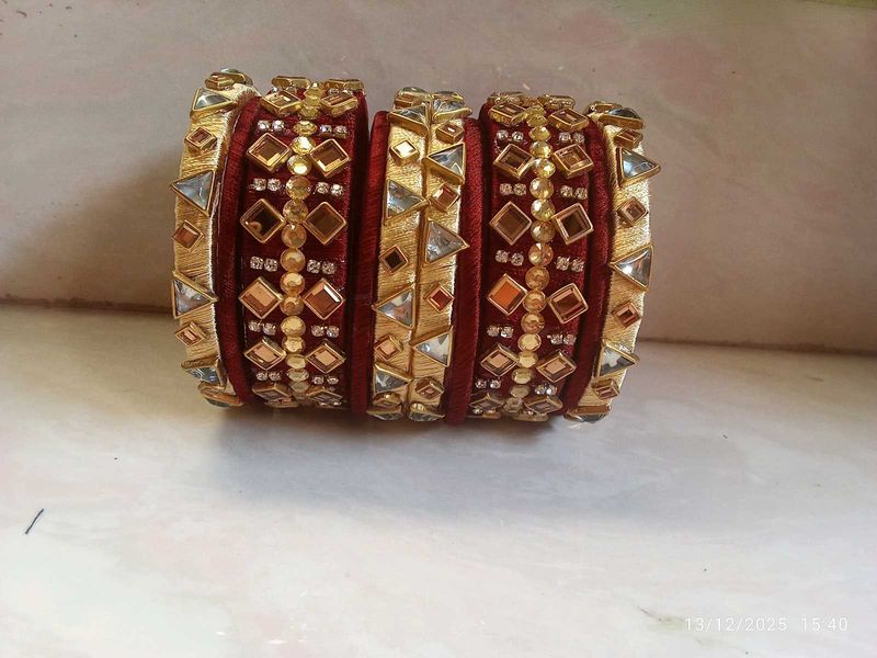 Elegant Maroon &amp; Gold Bangles