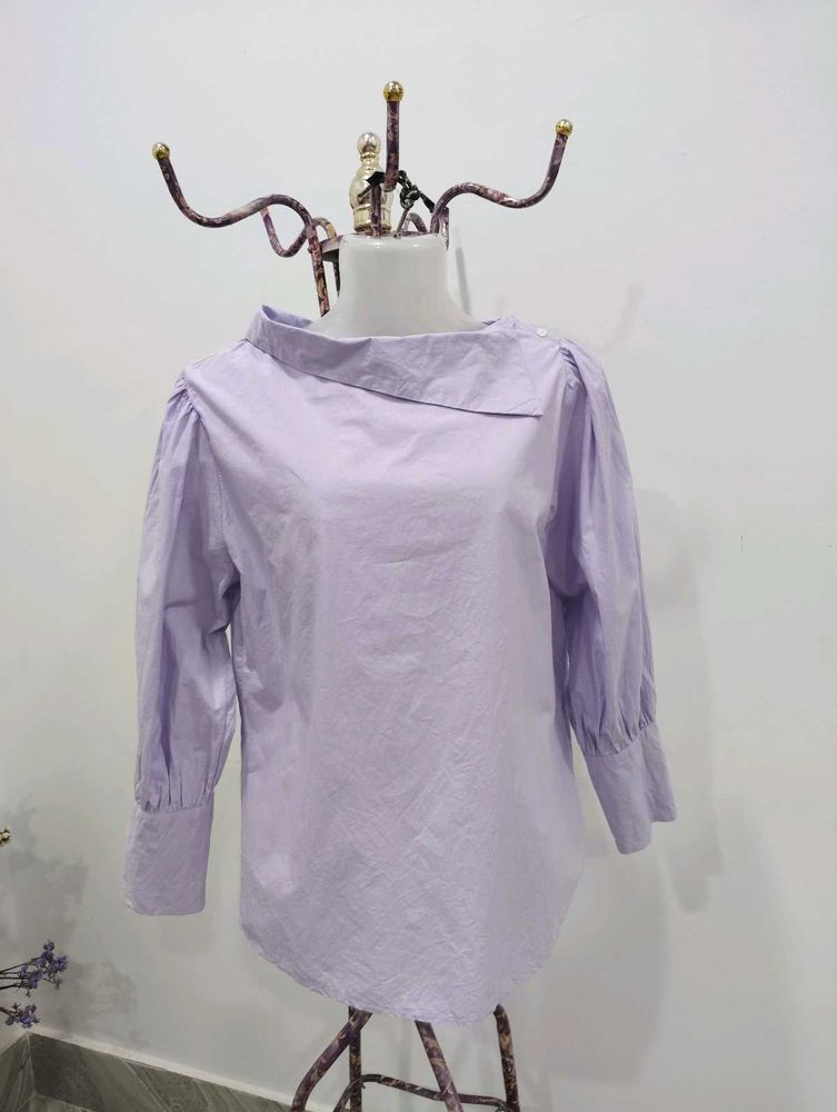 Lavender Asymmetrical Collar Long Sleeve Top
