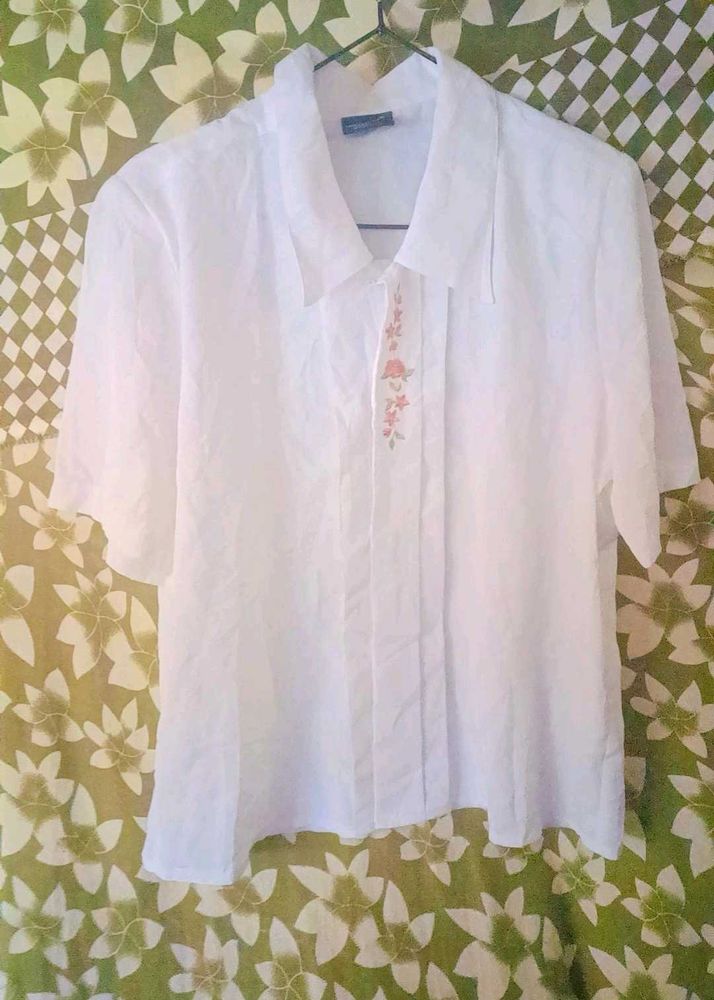 SOLID FLORAL EMBROIDERED SHIRTRONSHEI - WHITE