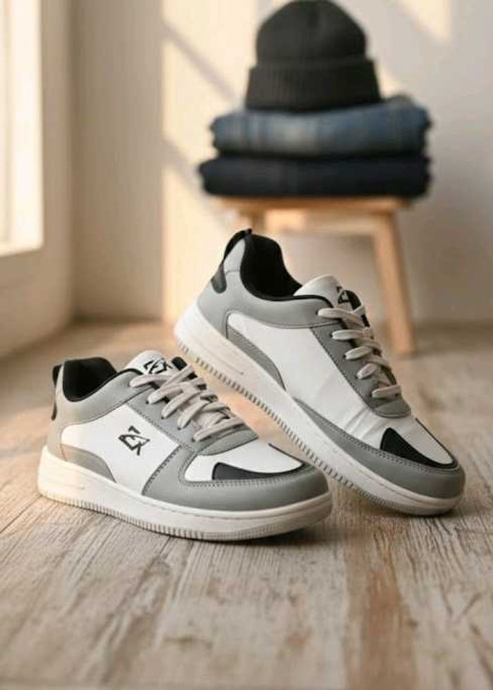 Stylish Gray &amp; White Sneakers