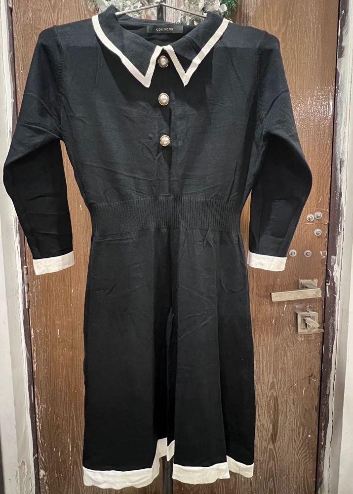 korean black collared dress