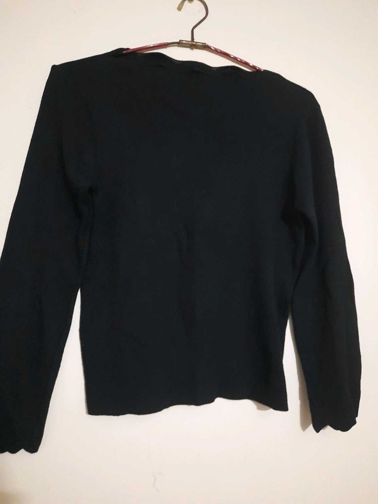 Black Scalloped Trim Sweater