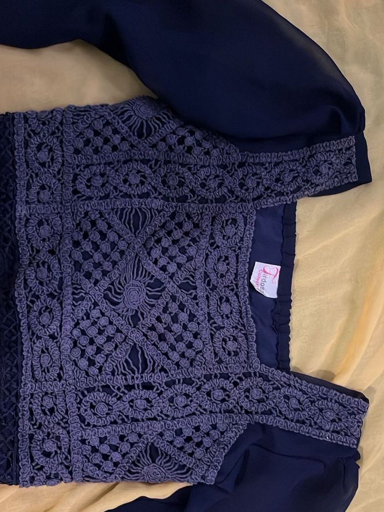Navy Crochet Detail Top