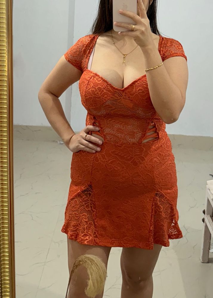 Orange Lace Mini Dress