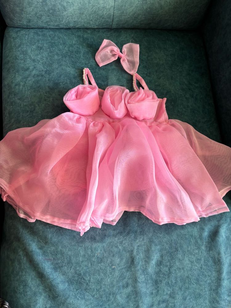 Pink Organza Baby Dress with Bow