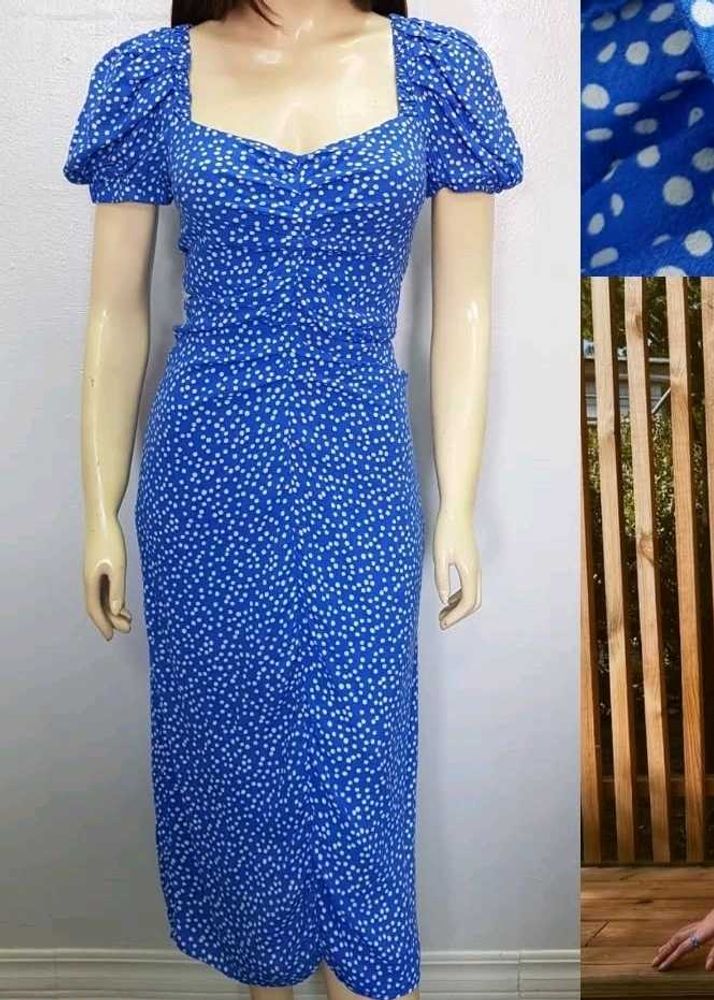 Blue Polka Dot Midi Dress