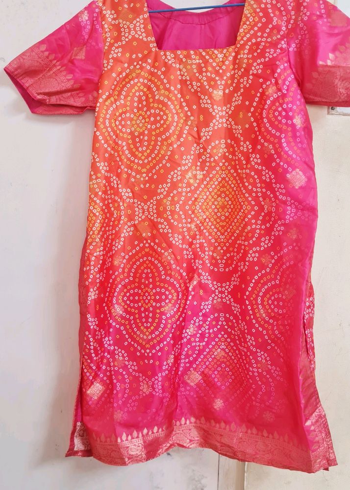 Chanderi SILK Bandhani Short Kurti