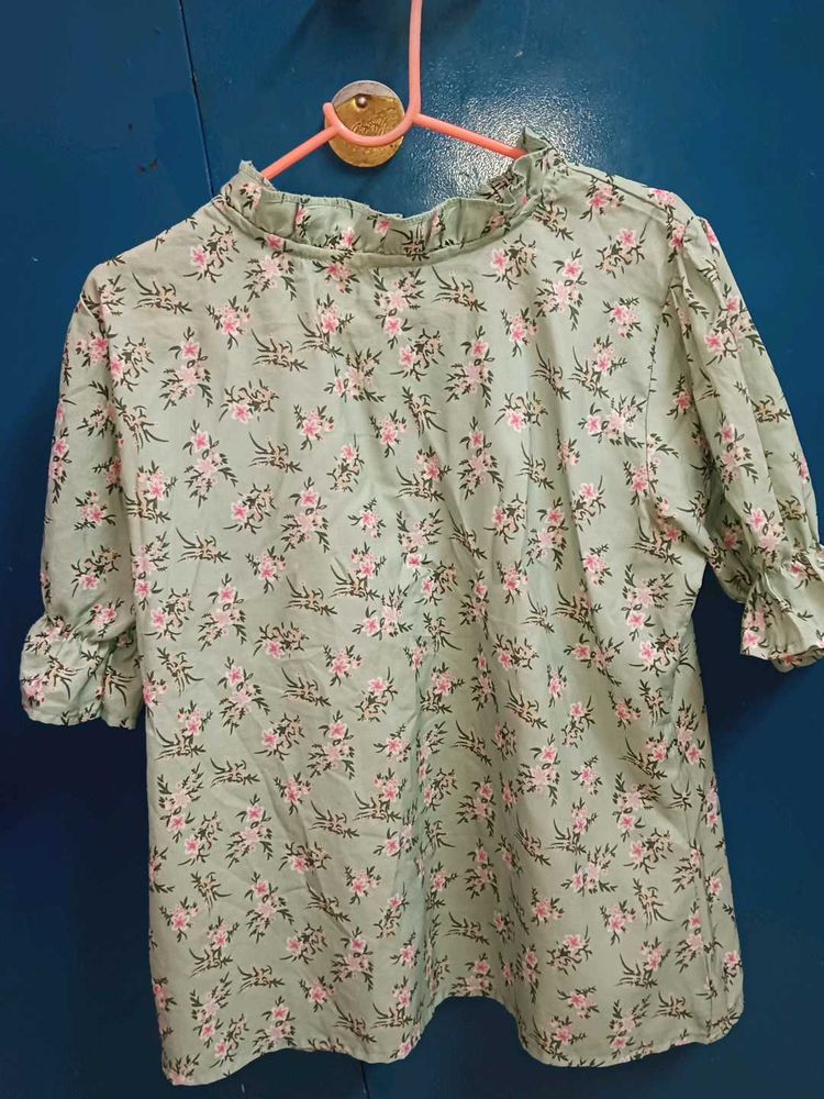 Floral Print Top with Ruffled Details