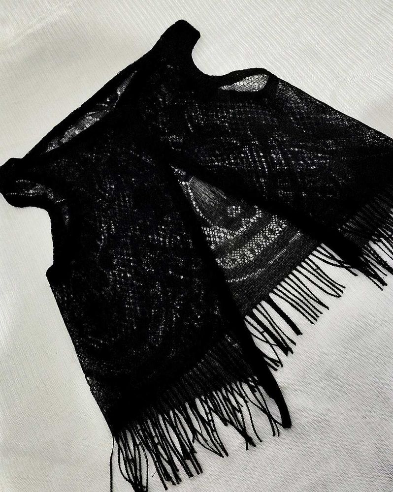 Black Fringe Knit Cover-Up 💝