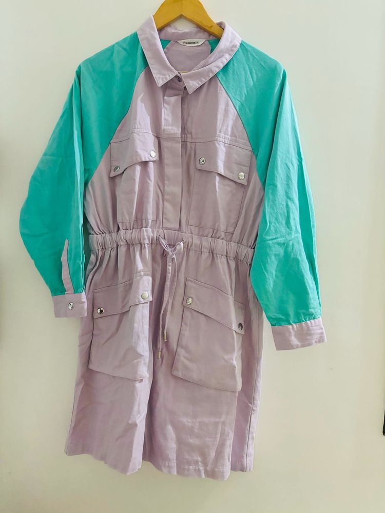 Color Block Drawstring Utility Dress