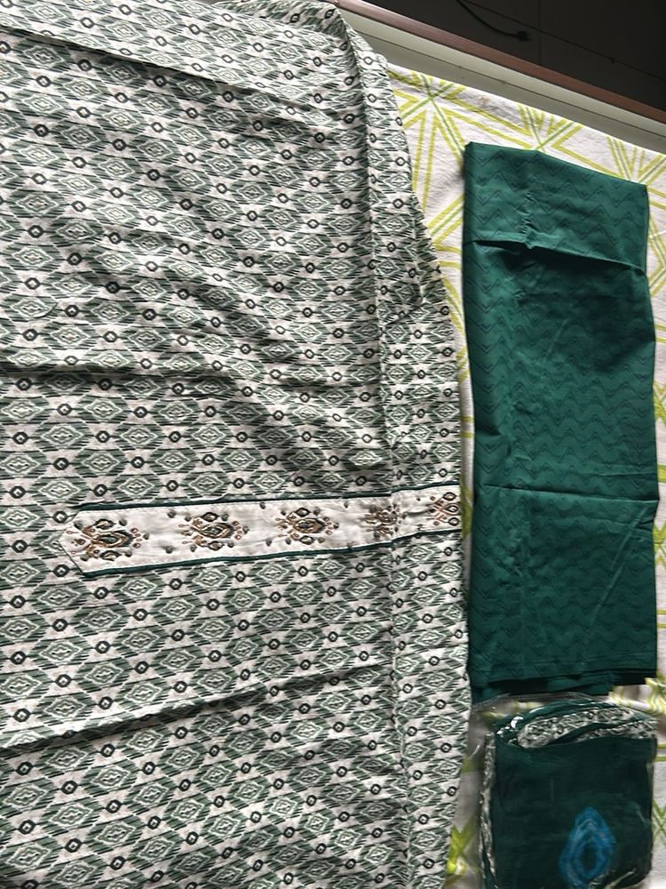Green &amp; White Unstitched Suit