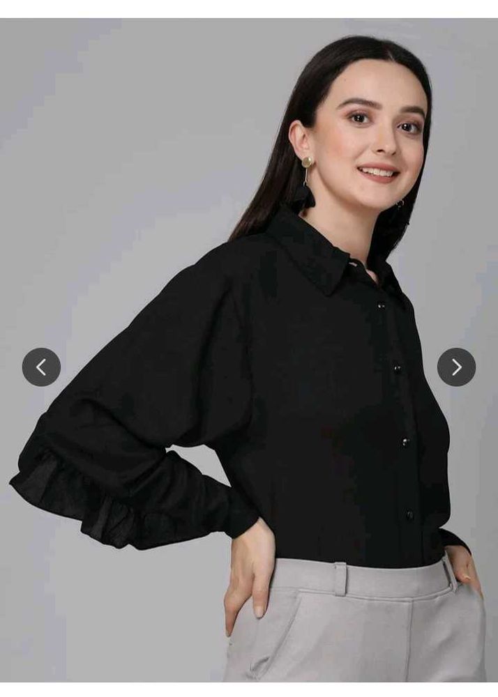 Stylish Black Ruffle Sleeve Shirt