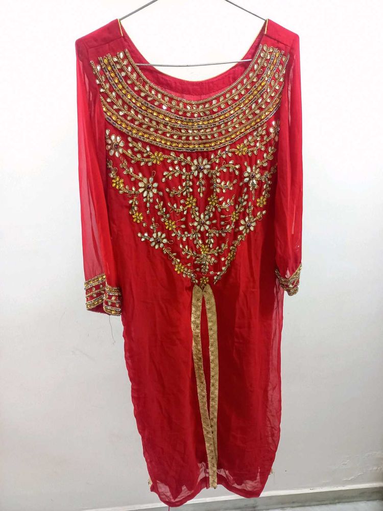 Red &amp; Golden Plazzao Dress