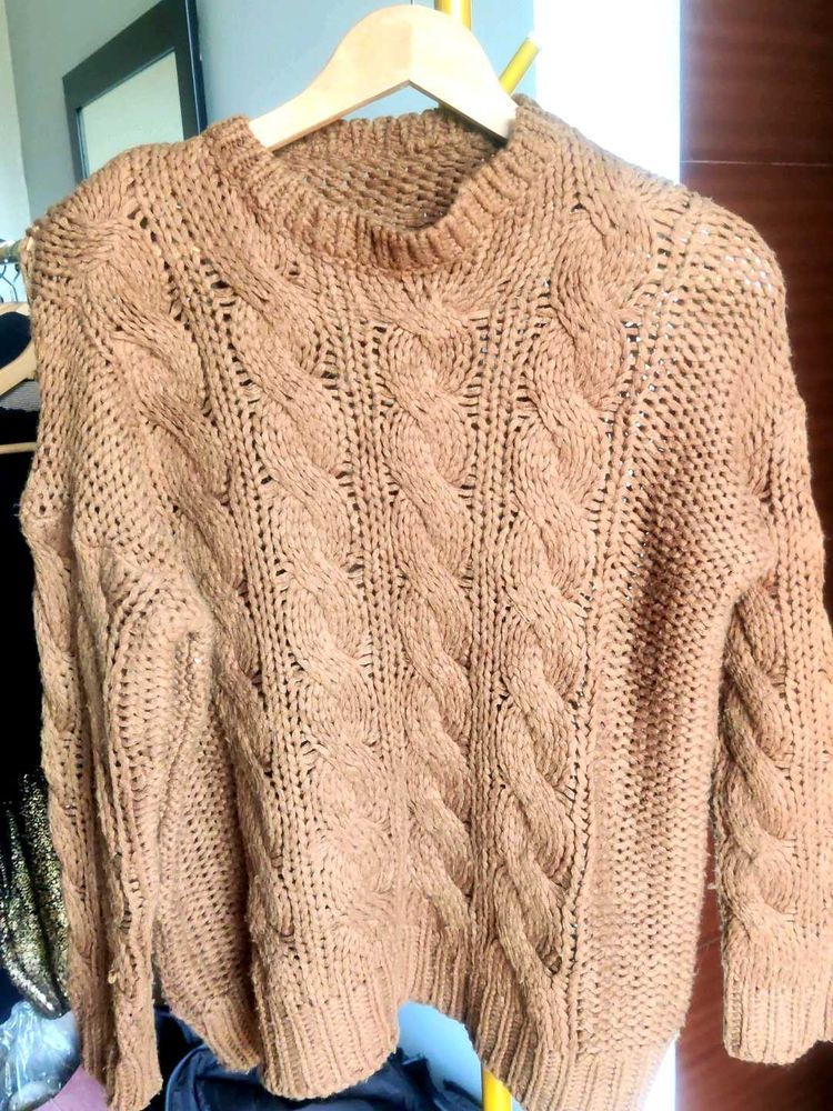 Brown Cable Knit Pullover