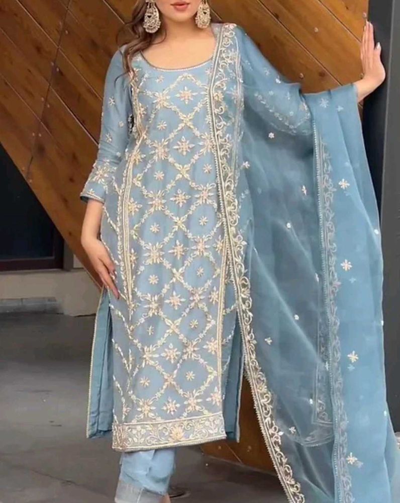 Embroidered Sky Blue Salwar Kameez