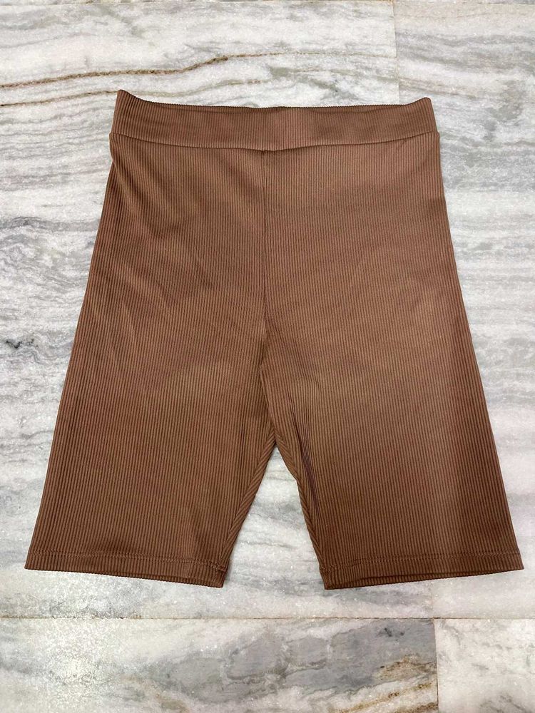 H&amp;M XS Brown Ribbed Biker Shorts