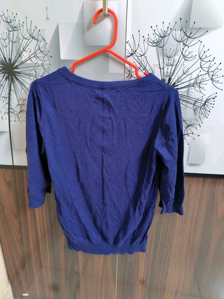 Navy 3/4 Sleeve Knitted Top