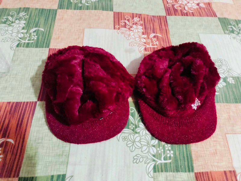 Fuzzy Maroon Caps