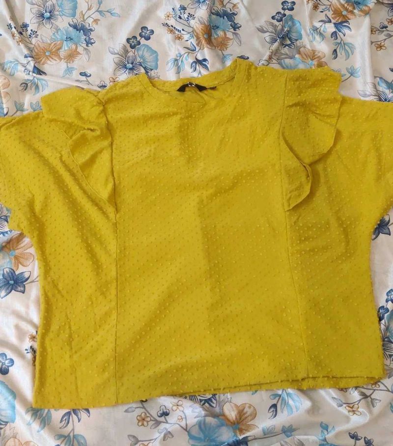 Yellow Ruffle Sleeve Top
