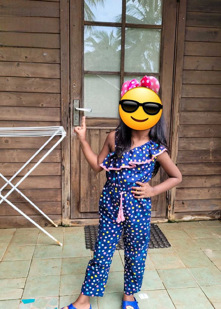 Girls Blue Polka Dot Jumpsuit