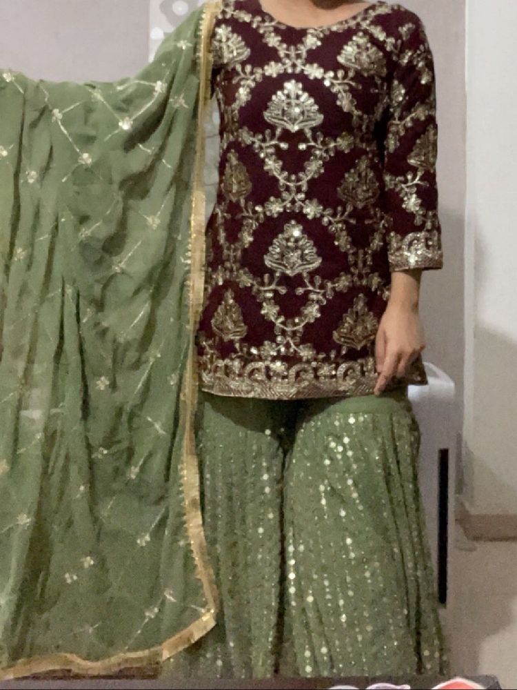 Elegant Maroon &amp; Olive Green Suit