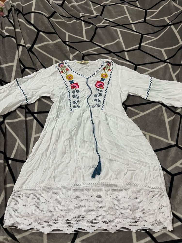 Embroidered White Dress
