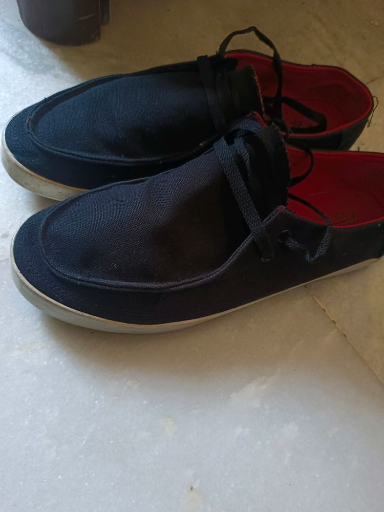 Black Colour Shoes With White Sole .