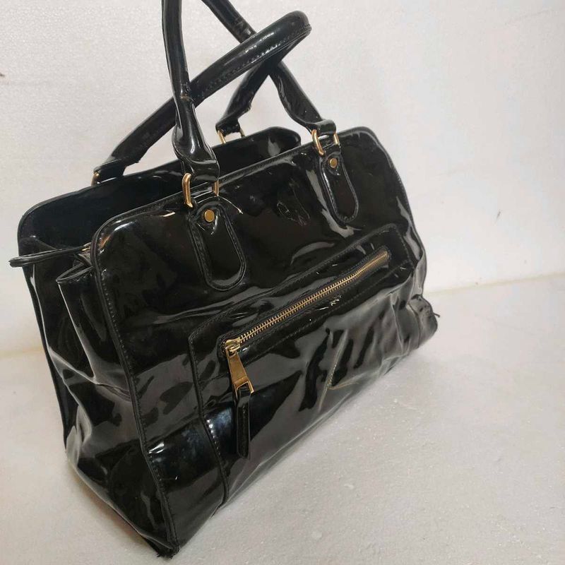 Og Texto Patent Leather Hand Bag