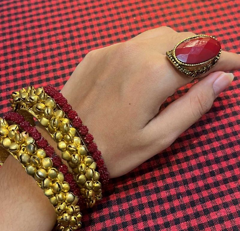 Golden &amp; Red Bangles &amp; Ring Set
