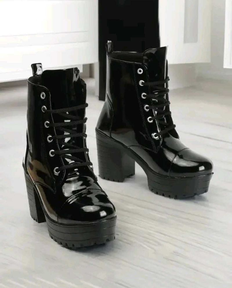 Black Patent Lace-Up Platform Boots