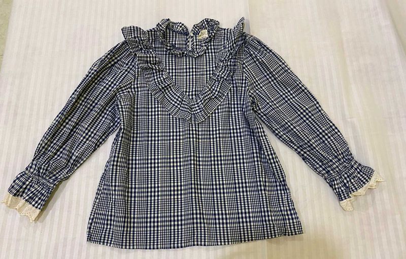 Cute Ruffle Plaid Top Bust 36-38