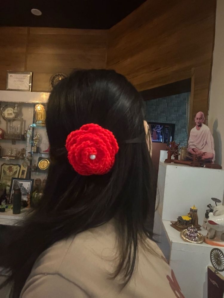 Red Crochet Flower Hair Clip