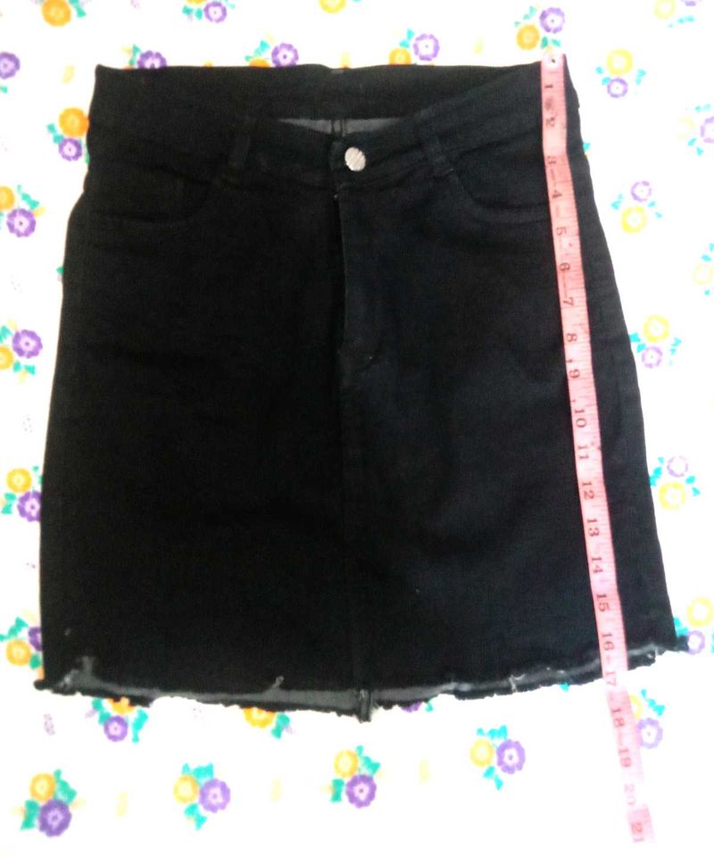 black mini denim skirt