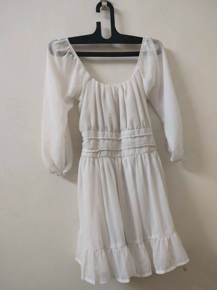 White Long Sleeve Mini Dress