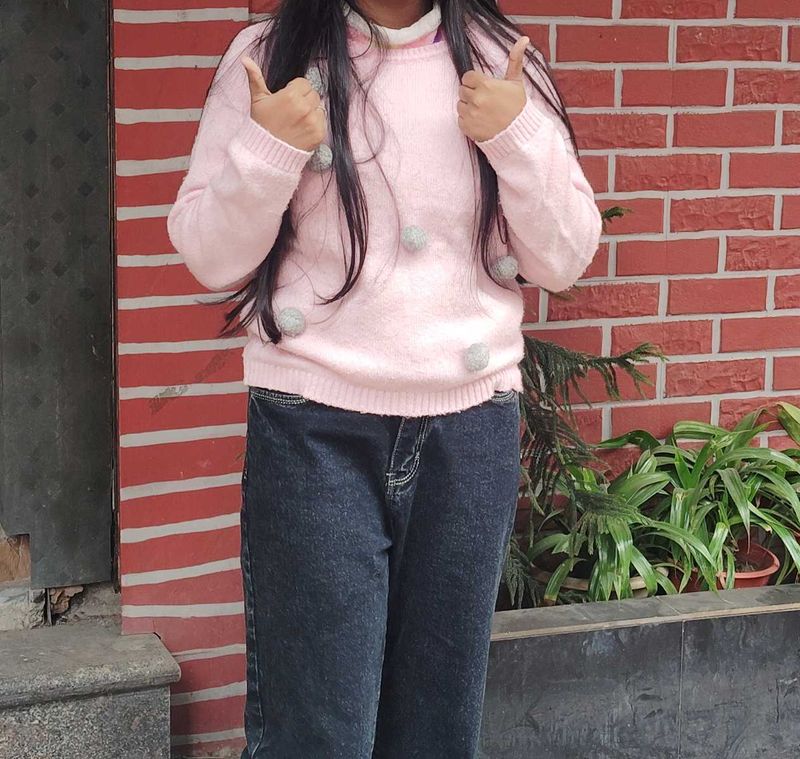 Cute Pink Pom-Pom Sweater