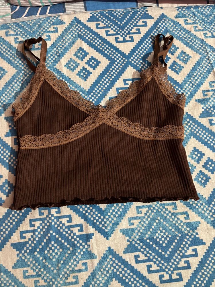 Brown lace trim cami