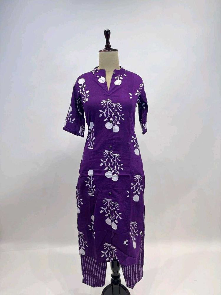 Purple Floral Print Kurti Set