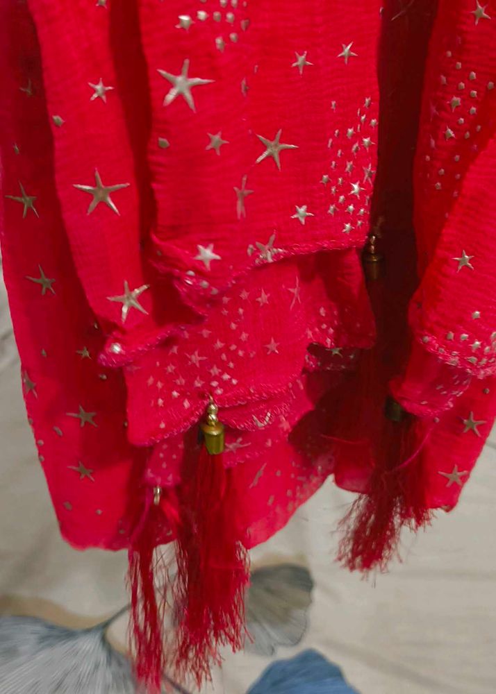 Pink Dupatta With Tessels