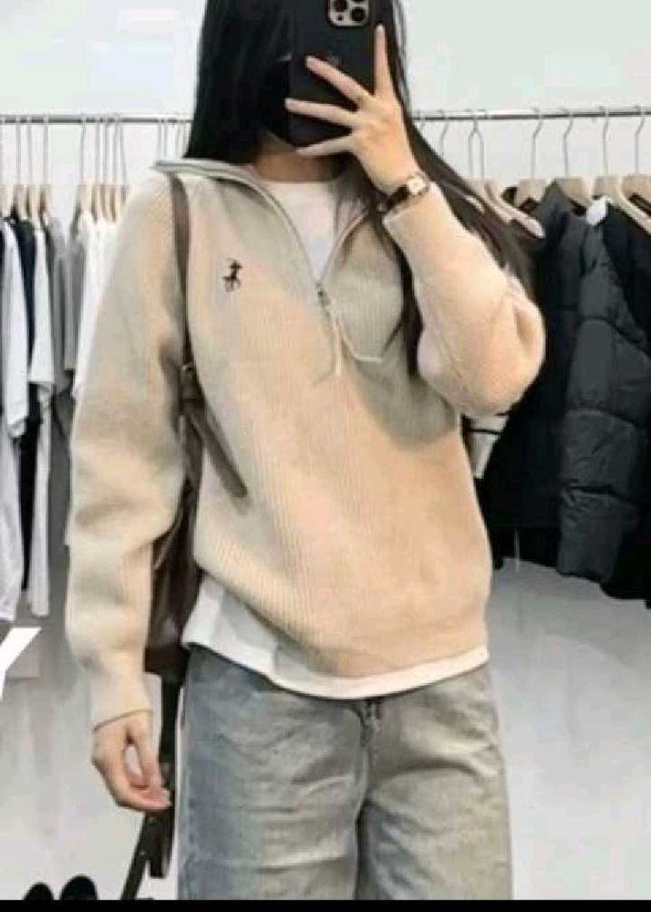 Beige Quarter Zip Pullover